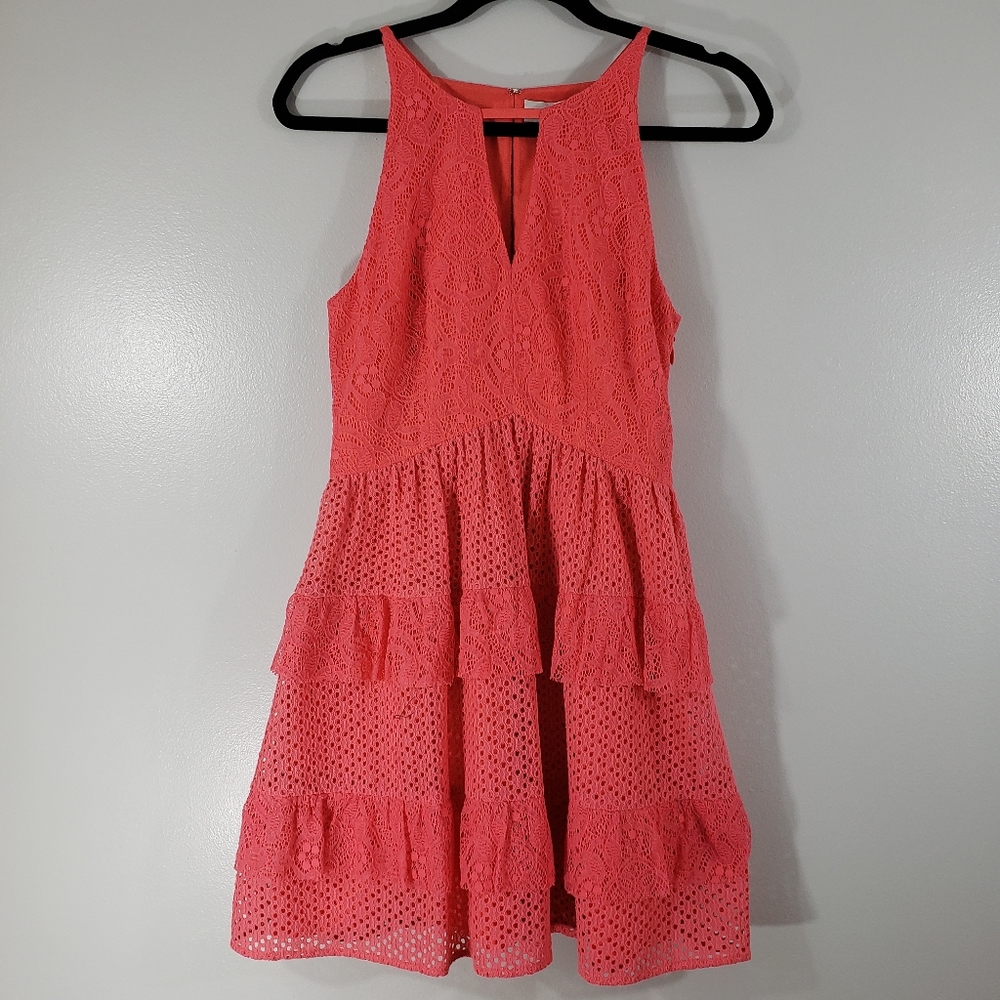 ADELYN RAE keyhole front lace fit & flare dress